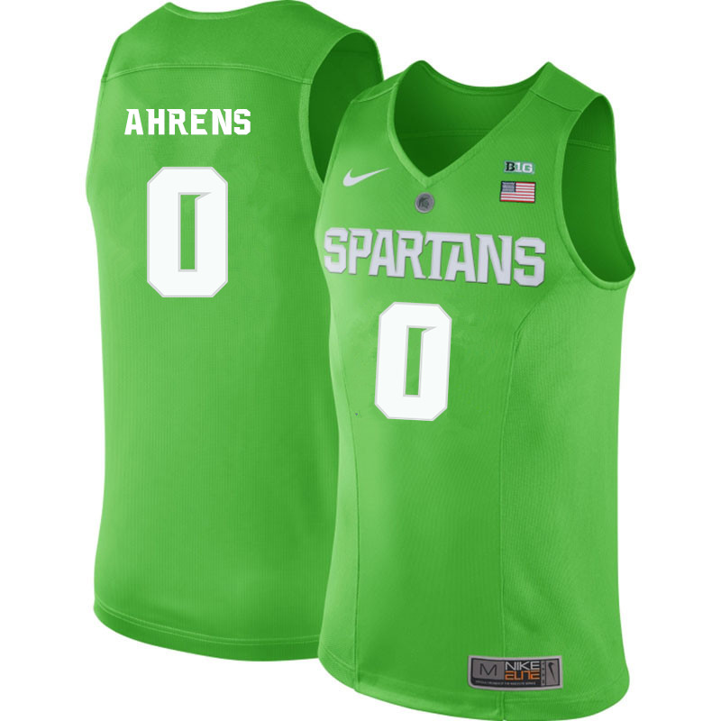 Men #0 Kyle Ahrens Michigan State Spartans College Basketball Jerseys-Apple Green